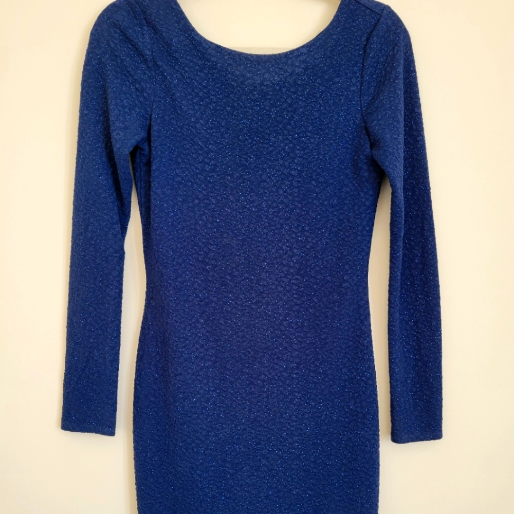 Blue Sparkle Long Sleeve Cocktail Dress